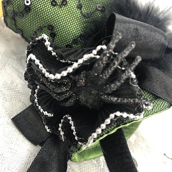 Celebrate It Sequin Black and Green Victorian Style Mini Top Hat on a Headband - Picture 5 of 10